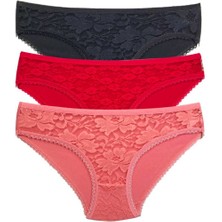 3 Adet Önü Dantelli Transparan Kadın Slip Külot S81