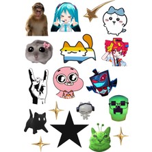 Punky Store Set1-50’li Karışık Sticker Seti (A4 Boyutu-3 Sayfa) – Kedi, Anime, Müzik, Meme ve Karikatür Temalı Laptop & Çanta Çıkartmaları