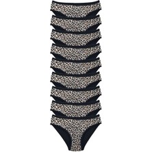 9 Adet Leopar Desenli Likralı Yumuşak Dokulu Kadın Slip Külot