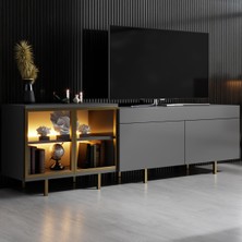 Modatte Mobilya MODATTE Vienna Gold Demir Ayaklı Rgb LED Işık Sistemli Antrasit Tv Ünitesi Tv Sehpası