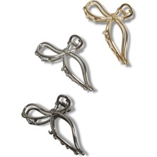Lunel Accessory 3’lü Metal Fiyonk Saç Tokası Seti 7,5 cm – Gold, Silver ve Antrasit Renk Zarif Fiyonk Tasarım Saç Tokası