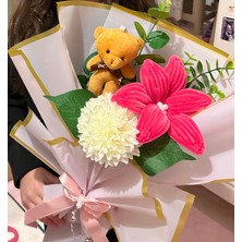 Roya Happiness Sevgiliye Özel Romantik Hediye Ayıcık ve Çiçek Aranjmanı Pembe Şönil Çiçek Buketi Doğumgünü