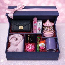  sevgiliye özel çanta ,şal, takı ,ayna ,atlı karınca konsept premium kadın hediye kutusu