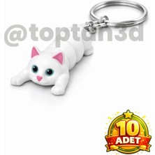 (10 Adet) Hediyelik Beyaz Kedi Anahtarlık (Hareketli Oyuncak Anahtarlık)