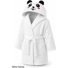 Mira Home Sevimli Panda Nakışlı Beyaz Pamuklu Kapşonlu Çocuk Bornozu