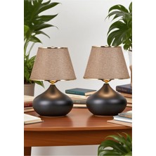 D-Light 2 Adet Elips Masa Abajur Metal Gövde Kumaş Başlık Aydınlatma