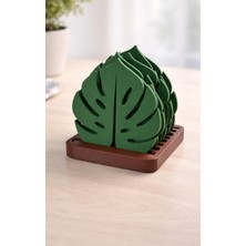 Monstera Yaprağı Bardak Altlığı ve Standı