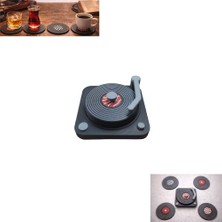 Paras Ticaret Özel Üretim Nostaljik 4 Adet Plak Tasarımlı Soğuk Içecek Bardak Altlığı Plak Çalar Standlı Vintage