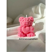Kalpli Ayıcıklı Pembe Mum 1 Adet Pembe