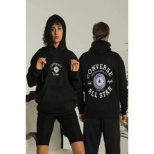 Moda Loris Erkek Sırt Baskılı Oversize Üç Iplik Kapüşonlu Hoodie Sweatshirt - Siyah