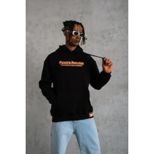 Gacha Erkek Armalı Baskılı Kapüşonlu Sweatshirt - Siyah