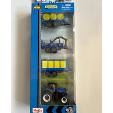 Mavi Su Dünyası Mini Work Özel Üretim Mavi Iş Makinaları Metal Traktör Seti 4 Parçalı Set 8 cm Arabalar