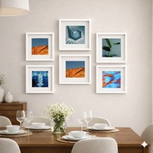 Aley Life Yapışkanlı Beyaz Sök Tak 21 X21 cm Paspartulu Klasik Kare Çerçeve Set - 6'lı Paket