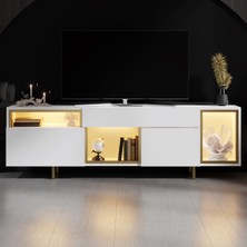Modatte Mobilya MODATTE Norm Gold Demir Ayaklı Rgb LED Işık Sistemli Beyaz Tv Ünitesi Tv Sehpası