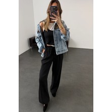 5in1Canpolat Siyah Beli Lastikli Rahat Pantolon