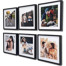 Aley Life Yapışkanlı Siyah Sök Tak 21 X21 cm Paspartulu Klasik Kare Çerçeve Set - 6'lı Paket