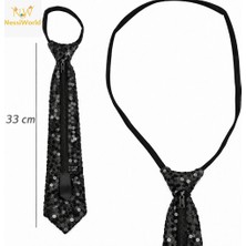 Cotton Soft Siyah Renk Pul Payetli Işıltılı Parti Kravatı 33 cm
