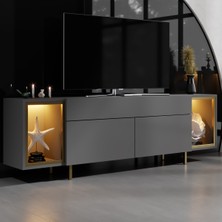 Zenith Gold Demir Ayaklı Rgb LED Işık Sistemli Antrasit Tv Ünitesi Tv Sehpası