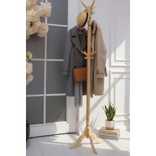 Ahşap Teslim Ahşap Portmanto Dekoratif Ayaklı Askılık  Mont Ceket Elbise Askılığı -Bej Rengi