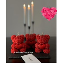 3 Lü Kalpli Ayıcık Modelli Mum Kırmızı