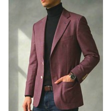 Sdnyazo Premium Bambulu Erkek Açık Mürdüm Ekose Desenli Slim Fit Ceket