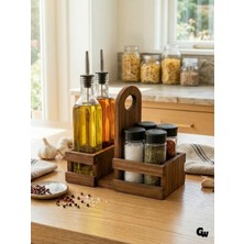 GOLDENWOODEN Ahşap Doğal Baharatlık Yağdanlık ve Peçetelik Takımı Kare(Set)(Ihlamur - Kavak)(Ceviz)
