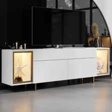 Zenith Gold Demir Ayaklı Rgb LED Işık Sistemli Beyaz Tv Ünitesi Tv Sehpası