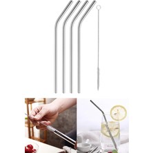 Tonkut Çelik Pipet Paslanmaz Çelik Metal Meşrubat Pipeti ve Pipet Temizleme Fırçası Seti 5 Parça