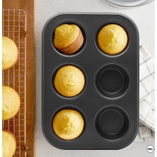 Metal 6 Bölmeli Yanmaz ve Yapışmaz Kek Kapsülü Yapışmaz Mini Tart Kek Kapsülü Muffin Ekler Kalıbı