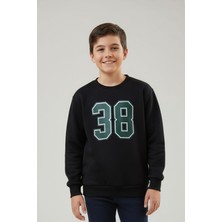 Evavi Erkek Çocuk 38 Numara Baskılı Siyah Bisiklet Yaka Mavi Sweatshirt