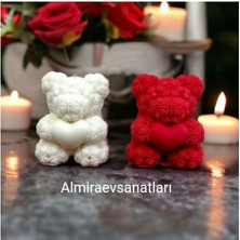 2 Li Ayıcıklı Mum Kırmızı