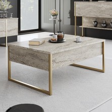 Modatte Mobilya MODATTE Luxe Gold Demir Ayaklı Traverten Orta Sehpa