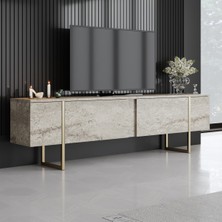 Luxe Gold Demir Ayaklı Traverten Tv Ünitesi Tv Sehpası