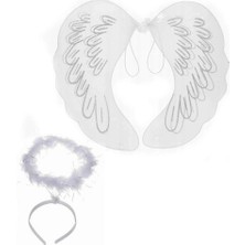 Shopwave Beyaz Dantel Tüllü Peri Kanadı ve Peri Tacı Seti 45X40 cm