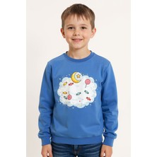 Evavi Erkek Çocuk Şeker Bulut Baskılı Bisiklet Yaka Mavi Sweatshirt