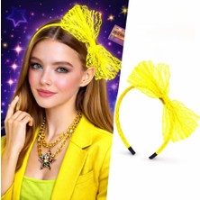 Shopwave 80’ler 90’lar Neon Sarı Dantel Taç Fiyonklu