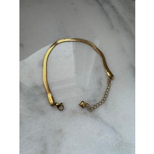 Triya Wear Studio-Çelik-Kararmaz-Gold Renk- İtalyan Kadın Bileklik