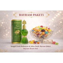 Karia Songül Fıstık Kolonyası ve 1 kg Şölen Bayram Şekeri Paketi | Karışık Sert ve Meyve Aromalı Jöle Şeker Misafir Ikram Seti