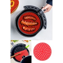 Tonkut Airfryer Pişirme Mati 20 cm Kırmızı Silikon Delikli Yuvarlak Isıya Dayanıklı Fırın ve Fritöz Matı