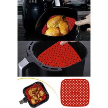 Tonkut Airfryer Kare Pişirme Matı 21,5 cm Kırmızı Silikon Delikli Xxl Fritöz ve Fırın Uyumlu Isı Dayanıklı