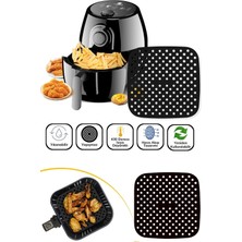 Tonkut Airfryer Kare Pişirme Matı 21,5 cm Siyah Silikon Delikli Xxl Fritöz ve Fırın Uyumlu Isıya Dayanıklı