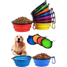 Tonkut Katlanabilir Silikon Kedi Köpek Mama ve Su Kabı Taşınabilir Seyahat Tipi Karabinalı Hayvan Kabı