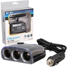 Epilons Olesson 1505 12-24V Çift USB Girişli 120W 80CM Kablolu 3'lü Araç Çakmak Çoklayıcı