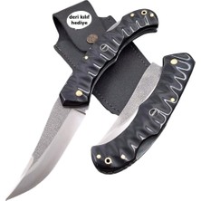 El Yapımı Isıya Suya Dayanıklı Siyah Kompakt Kabzeli N690 Böhler Çelik Kilitli Yaylı Çakı