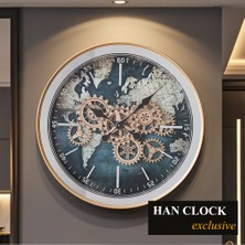 Han Clock Pana Royal Dünya Haritalı Premium Metal Çarklı Duvar Saati