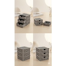 Printifya Modern Petek Tasarımlı 3’lü Modüler Masaüstü Düzenleyici - Çok Amaçlı Ofis ve Ev Organizer - Antrasit gr