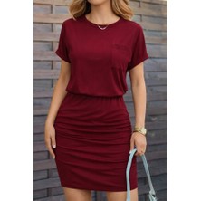 Hyem Kısakolluyandan Büzgülü Viskon Elbise