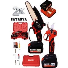 SCREX 21V Çift Akülü Çelik Şanzıman Dal Budama Makası & Testeresi 2 Li Set