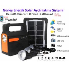 Azurtech Güneş Enerjili Solar Aydınlatma Sistemi Bluetooth Hoparlörlü 3 LED Ampullü Kamp Lambası Powerbank