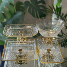 Çnr Home Collection Elegant 4 Parça Gold Kristal Sunum ve Servis Seti